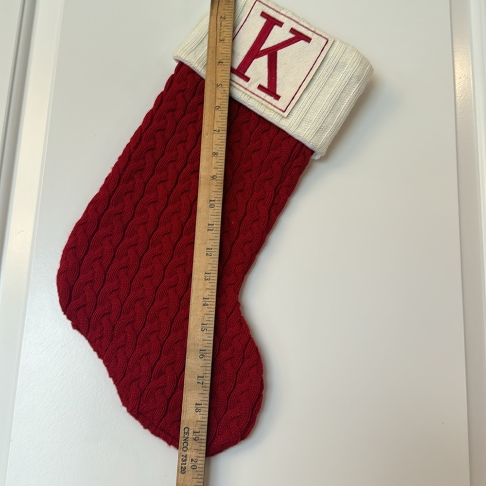 Kohls Christmas Stocking Initial K Red Cable Knit - Picture 5 of 6